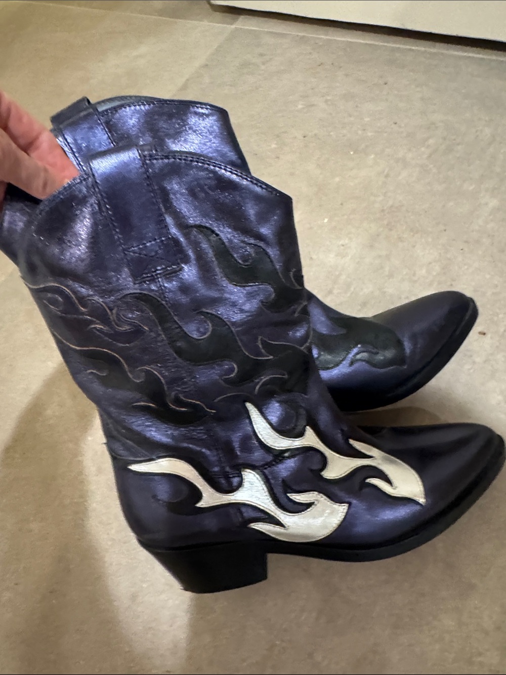 Black Leather Flame Cowboy Boots